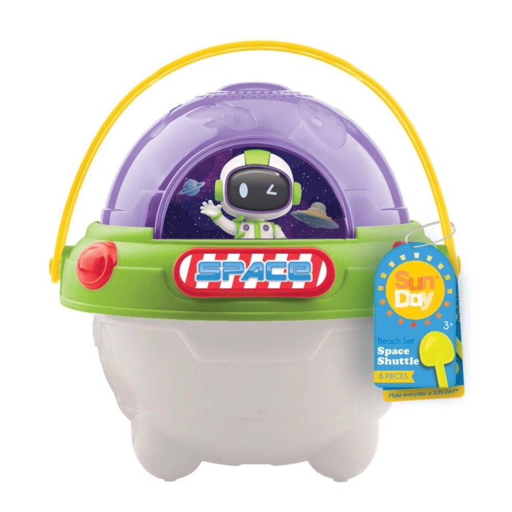 Sun Day Space Shuttle Beach Toy Set 8 Piece Astronaut UFO Sand Bucket Kids 3+